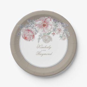 Blush Roze en Witte Waterverf Bloemen Papieren Bordje