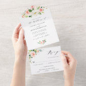 Blush roze en witte waterverf bloemenbruiloft all in one uitnodiging (Afscheurbaar)