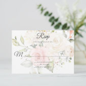 Blush Roze en Witte Waterverf Rozen Bruiloft | RSVP Kaartje (Staand voorkant)