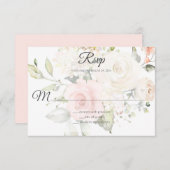 Blush Roze en Witte Waterverf Rozen Bruiloft | RSVP Kaartje (Voorkant / Achterkant)