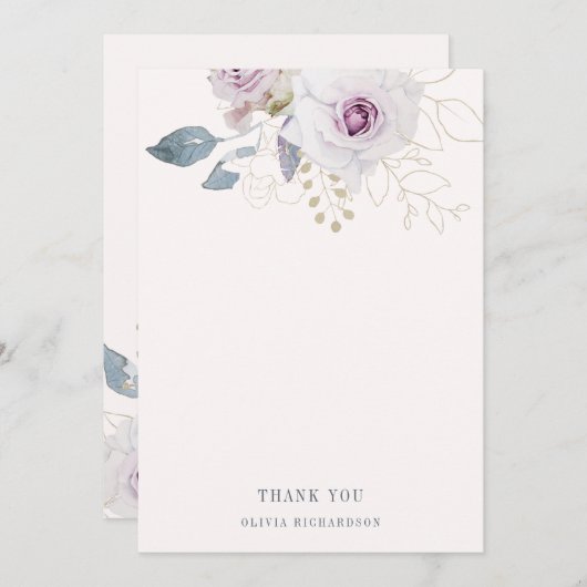 Blush Roze en Zachte Violet Floral Bedankkaart (Voorkant / Achterkant)