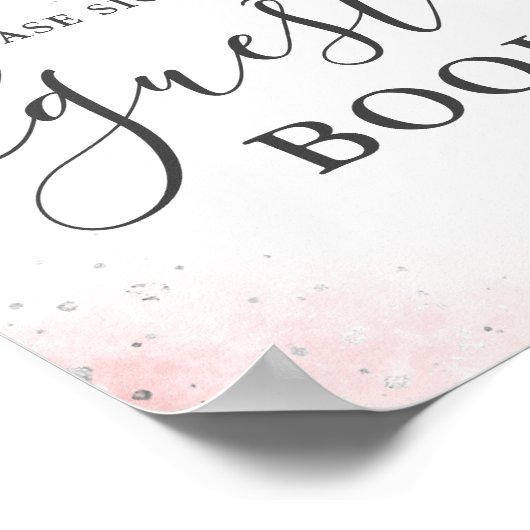 Blush roze en zilver gastenboek tafelblad teken poster (Hoek)