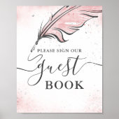 Blush roze en zilver gastenboek tafelblad teken poster (Voorkant)