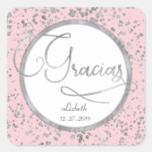 Blush Roze en Zilveren Confetti Trendy Gracias Vierkante Sticker (Voorkant)