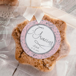 Blush Roze en Zilveren Confetti Trendy Gracias Vierkante Sticker