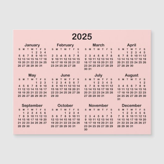 Blush roze en zwart 2025 Magnetische kalender (Voorkant)