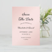 Blush Roze en Zwart Elegant Minimalistische Bruilo Save The Date (Staand voorkant)