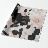 Blush roze en zwart floral wrapping papier (Uitgerold)