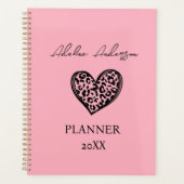 Blush Roze en Zwart Luipaard Patroon Hart Planner (Voorkant)