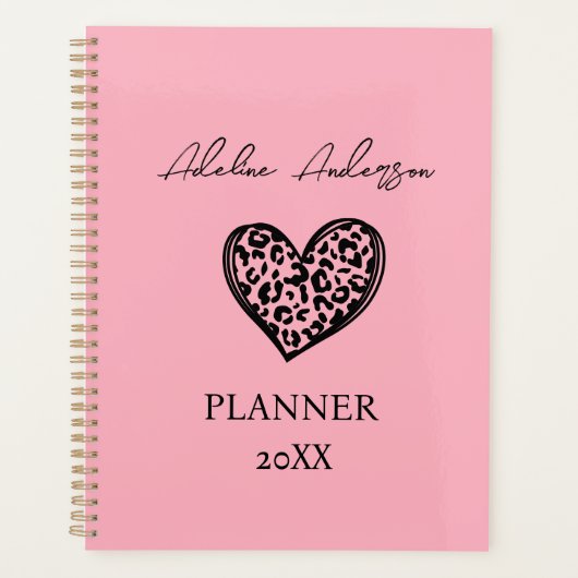 Blush Roze en Zwart Luipaard Patroon Hart Planner (Voorkant)