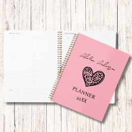 Blush Roze en Zwart Luipaard Patroon Hart Planner