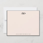 Blush roze en zwart Monogrammed Formal Flat Bedankkaart (Voorkant)
