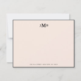 Blush roze en zwart Monogrammed Formal Flat Bedankkaart