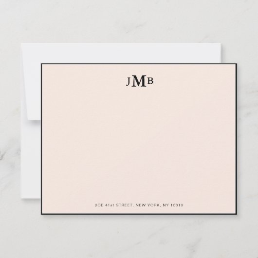 Blush roze en zwart Monogrammed Formal Flat Bedankkaart (Voorkant)