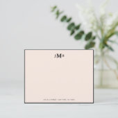 Blush roze en zwart Monogrammed Formal Flat Bedankkaart (Staand voorkant)