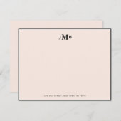 Blush roze en zwart Monogrammed Formal Flat Bedankkaart (Voorkant / Achterkant)