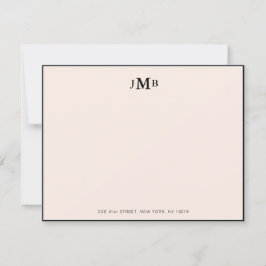 Blush roze en zwart Monogrammed Formal Flat Bedankkaart