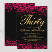 Blush roze en zwart Roos Gold Glitter Birthday Kaart (Voorkant / Achterkant)