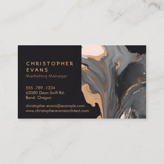 Blush Roze en Zwart Vloeibaar Abstract Marmer Visitekaartje (Achterkant)