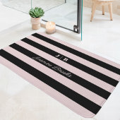 Blush roze en zwarte brede strepen Monogram naam Badmat