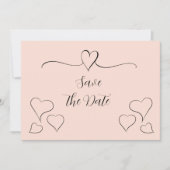 Blush roze en zwarte Fancy kalligrafie Harten Save The Date (Voorkant)
