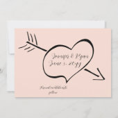 Blush roze en zwarte Fancy kalligrafie Harten Save The Date (Achterkant)