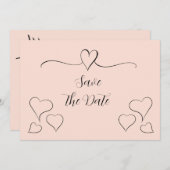 Blush roze en zwarte Fancy kalligrafie Harten Save The Date (Voorkant / Achterkant)