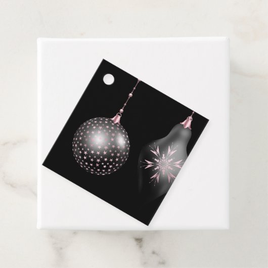 Blush roze en zwarte kersttassen bedankjes labels (In situ)