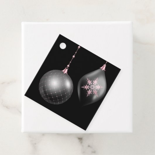 Blush roze en zwarte kersttassen bedankjes labels (In situ)