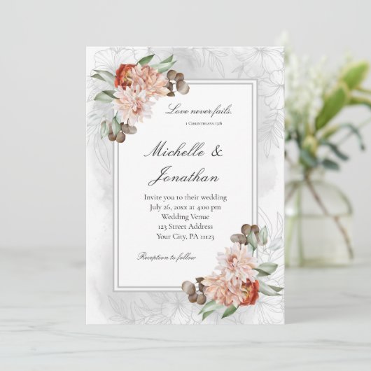 Blush Roze Eucalyptus Bloemen Christelijk Bruiloft Kaart (Staand voorkant)