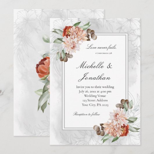 Blush Roze Eucalyptus Bloemen Christelijk Bruiloft Kaart (Voorkant / Achterkant)