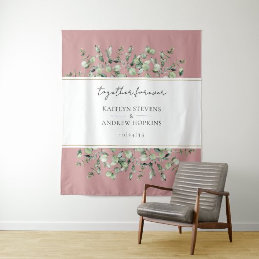 Blush roze eucalyptus bruiloft samen voor altijd wandkleed (In situ)