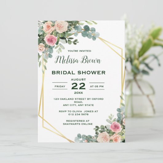 Blush Roze Eucalyptus Floral Vrijgezellenfeest Kaart (Staand voorkant)