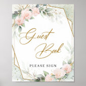 Blush roze eucalyptus gold lijst Guest Book Sign Poster (Voorkant)