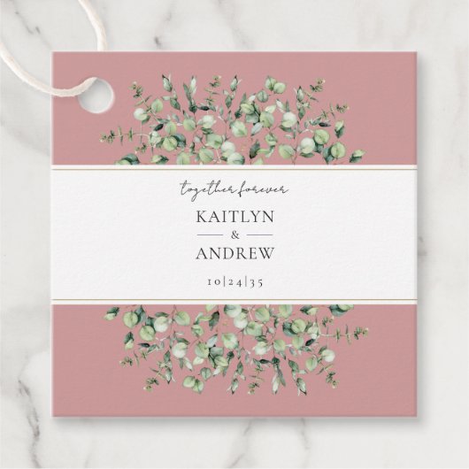 Blush roze eucalyptus samen voor altijd bruiloft bedankjes labels (Voorkant)