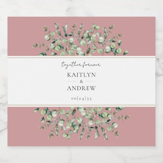 Blush roze eucalyptus samen voor altijd bruiloft sparkling wijnetiket (Enkel label)