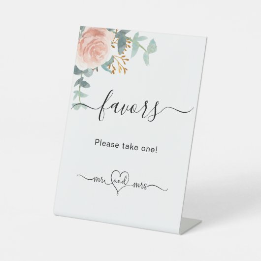 Blush roze eucalyptusbruiloft bevoordeelt reclamebord met voetstuk (Voorkant)