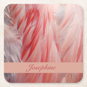Blush Roze Exotische Flamingo Vogel Veren Textuur Kartonnen Onderzetters