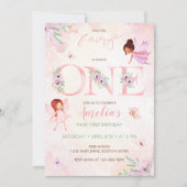 Blush Roze Fairy Eerste Verjaardag Meisje 1e Verja Kaart (Voorkant)
