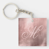 Blush Roze Fancy Monogram Roos Gold Foil Foto Sleutelhanger (Voorkant)