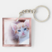 Blush Roze Fancy Monogram Roos Gold Foil Foto Sleutelhanger (Achterkant)