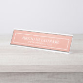 Blush Roze Faux Folie Rand Naam Titel Bureau Naambordje (Voorkant)