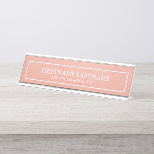 Blush Roze Faux Folie Rand Naam Titel Bureau Naambordje (Voorkant)