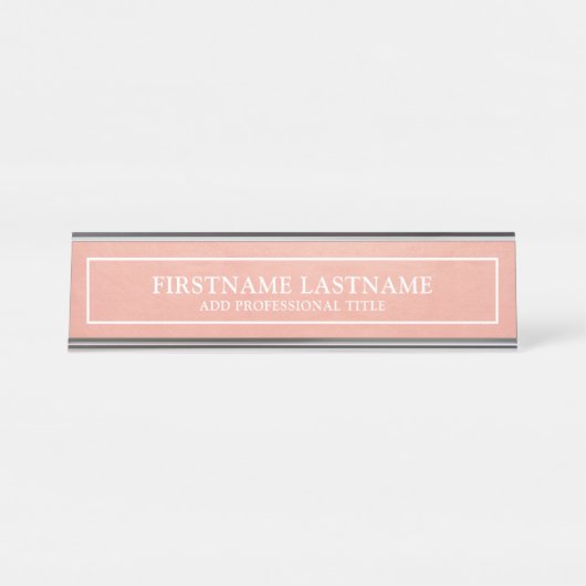 Blush Roze Faux Folie Rand Naam Titel Bureau Naambordje (Voorkant)