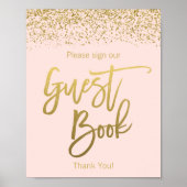Blush roze faux Gold Glitter Guest Book Sign. Poster (Voorkant)