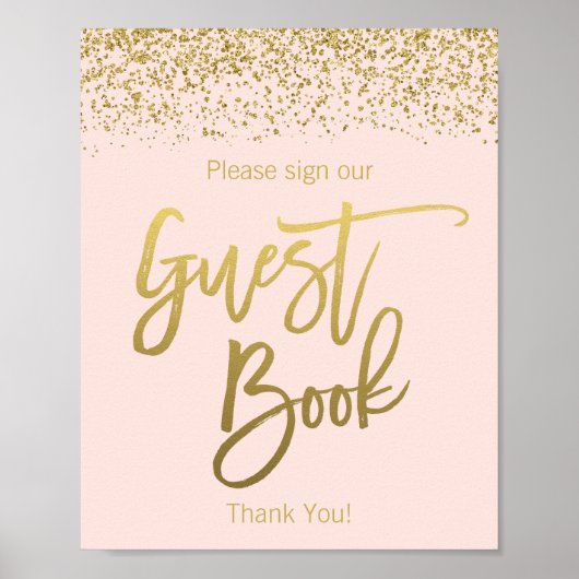 Blush roze faux Gold Glitter Guest Book Sign. Poster (Voorkant)