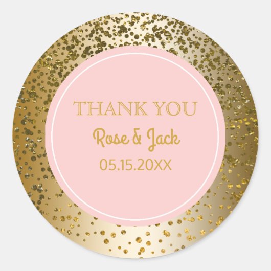 Blush Roze Faux Goud Glitter Bruiloft Favor Ronde Sticker (Voorkant)