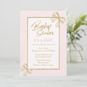 Blush roze faux gouden glitter strik Meisje Baby s Kaart (Staand voorkant)
