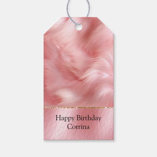 Blush Roze Faux Leder & Bont Cadeaulabel (Voorkant)