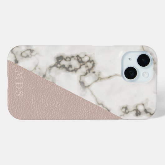 Blush Roze Faux Leer Modern Marmer Monogram Case-Mate iPhone Case (Achterkant (horizontaal))